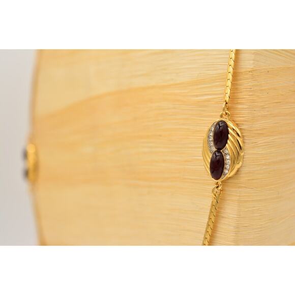 Givenchy Vintage Cabochon Necklace Red Crystal Gold Station Signed NOS 80s Bin7B - Picture 8 of 12